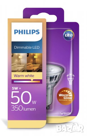Крушка Philips Led Classic GU10, 5W=50W, 350 lumen, Димируема крушка,Топла светлина, , снимка 2 - Лед осветление - 25542475