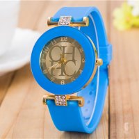 Кварцов дамски часовник син часовници кристални силиконова каишка мъжки дамски ръчни часовници, снимка 1 - Дамски - 24364034