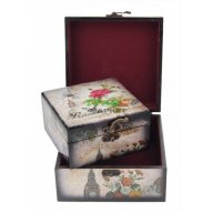 Комплект от 2бр. дървени кутии с цветен принт - цветя и пеперуди., снимка 2 - Декорация за дома - 15763587