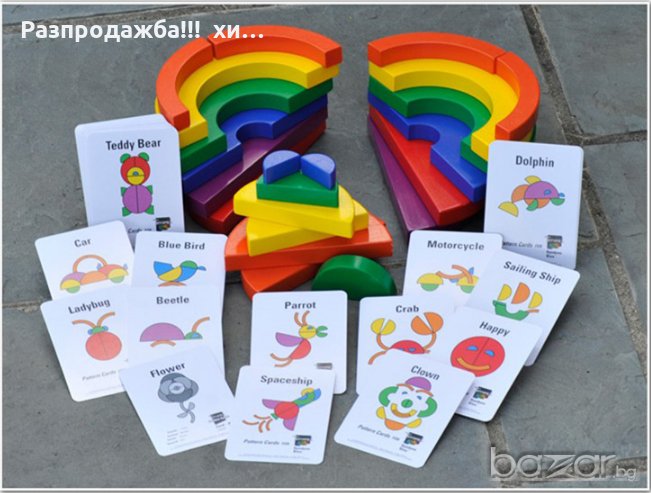 Circleset Montessori Дървени кръгове игра с карти Rainbow Монтесори дървени играчки, снимка 1