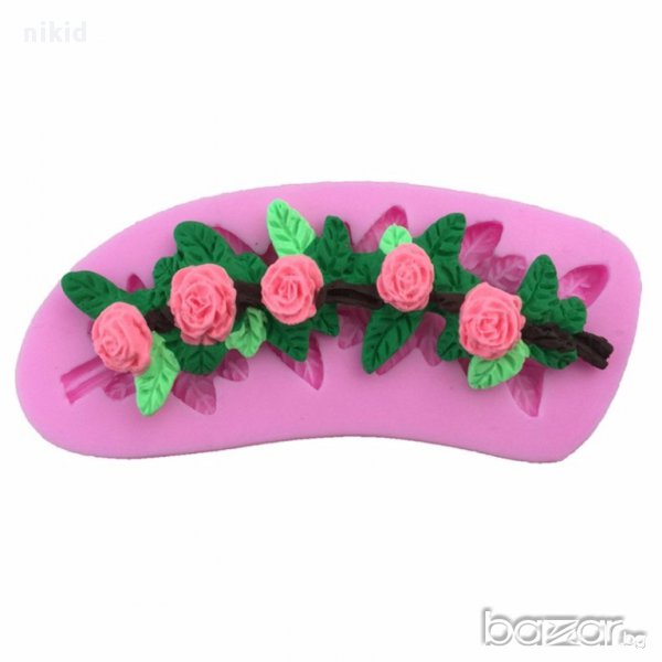 5 рози венец роза силиконов молд форма  за украса торта с фондан шоколад, снимка 1