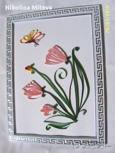 Квилинг картина Розови цветя, снимка 1