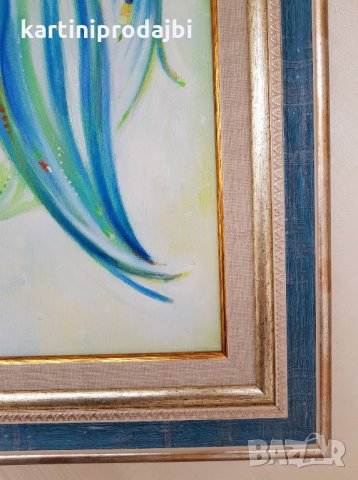 Маслена картина „ Синята ми птица отлетя “, снимка 7 - Изкуствени цветя - 24338862