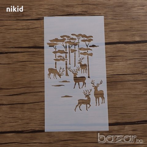 Гора с елени стенсил шаблон за спрей за торта украса кекс декорация с пудра захар