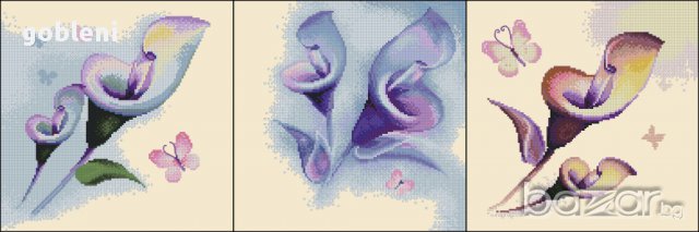 гоблен - комплект  ТРИПТИХ "НЕЖНИ КАЛИ"- Д45;размери/45*15/см,;46 цвята;, снимка 2 - Гоблени - 8703108