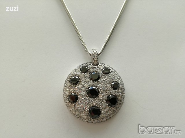 Сребърно колие с бели и черни цирконий - сребро проба 925, снимка 3 - Колиета, медальони, синджири - 20946906