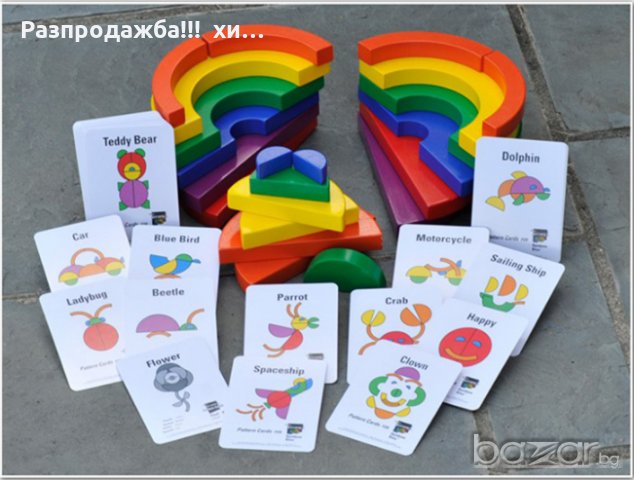 Circleset Montessori Дървени кръгове игра с карти Rainbow Монтесори дървени играчки