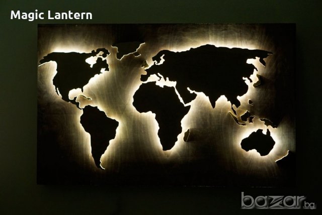 Дървена и светеща карта на света, снимка 7 - Декорация за дома - 20375196