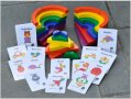 Circleset Montessori Дървени кръгове игра с карти Rainbow Монтесори дървени играчки, снимка 1
