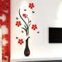 Декорация за стена Стикер за стена 3Д 3D декоративен ваза дърво цвете