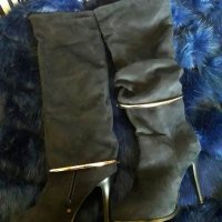 Черни велурени чизми, снимка 3 - Дамски ботуши - 20112474
