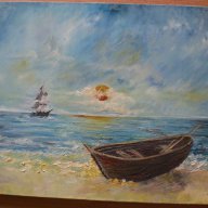 Картина с маслени бои "Морският Бряг" , снимка 2 - Гоблени - 9001604