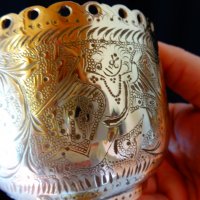 Древен индийски свещник,чаша,съд от месинг. , снимка 5 - Антикварни и старинни предмети - 24431059