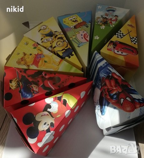 Кутии кутийки за картонена торта кутия парче за подарък рожден ден Пес Мики Спонджбоб Спайдърмен , снимка 1