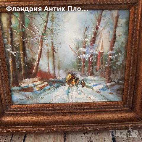 Зимен пейзаж върху дърво, снимка 2 - Картини - 25054661