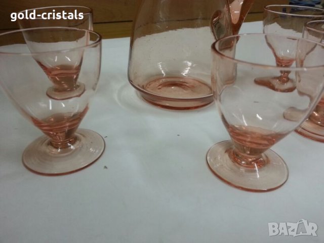 стари стъклени чаши и кана за ракия розово стъкло, снимка 9 - Антикварни и старинни предмети - 25134680