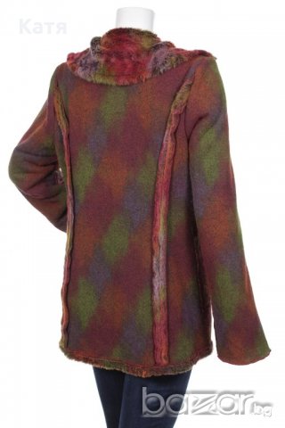 Ново шарено палто, вълна, S / М, брик, зелено, ефектно, снимка 2 - Палта, манта - 21034185