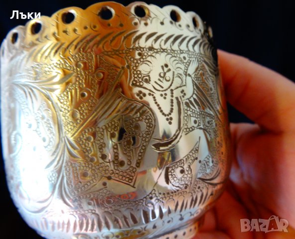 Древен индийски свещник,чаша,съд от месинг. , снимка 5 - Антикварни и старинни предмети - 24431059