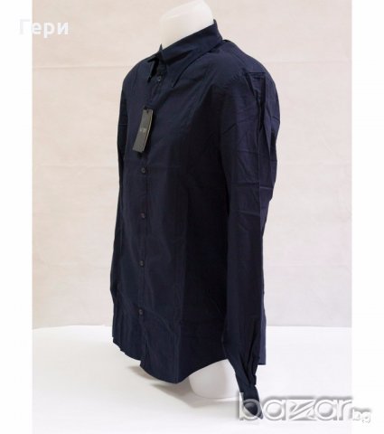 Тъмносиня вталена мъжка риза Armani - L/XL, снимка 3 - Ризи - 18333108