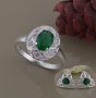 Сребърни обеци и пръстен със зелен или син Цирконий, код 0519, снимка 1 - Бижутерийни комплекти - 11006143