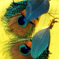 Украшения, бижута, обици от перца (Feather Earrings) - уникати, снимка 4 - Обеци - 23154329
