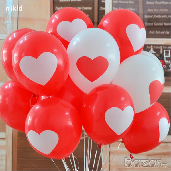 1 бр 40 см балони балона балон червени бели сърце сърца Свети Валентин парти рожден ден латекс балон, снимка 1