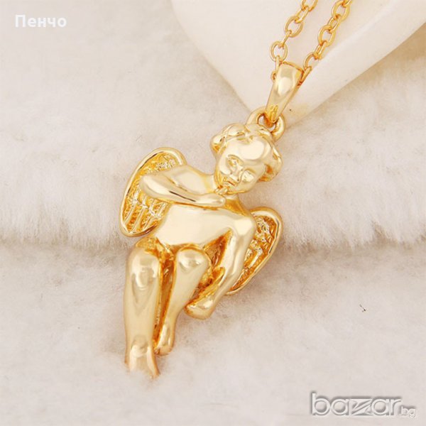 Позлатено колие висулка херовим, бижутерия, синджир ангел с крила любовник Свети Валентин подарък, снимка 1