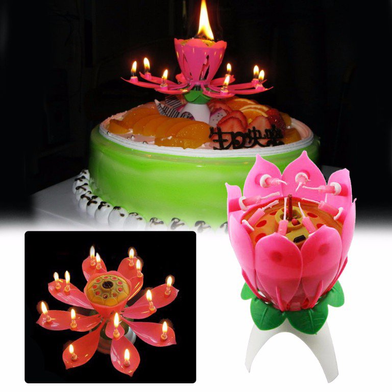 музикална голяма свещ разтварящо цвете лотус лотос за торта украса в Други  в гр. Ямбол - ID16606178 — Bazar.bg