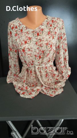 Флорална дълга риза/туника с колан, снимка 4 - Ризи - 16977396