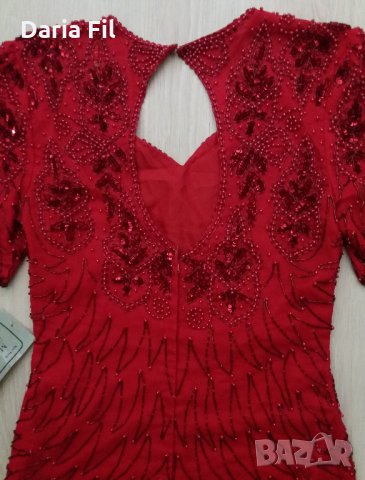 НАМАЛЕНИЕ -20% УНИКАЛНО КРАСИВА червена рокля с червени перли и синци, снимка 5 - Рокли - 25931154