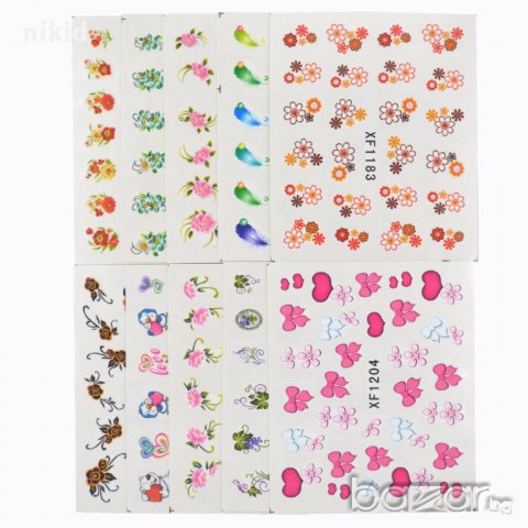60 БР микс красиви татос ваденки водни стикери за нокти маникюр, снимка 2 - Продукти за маникюр - 15927235