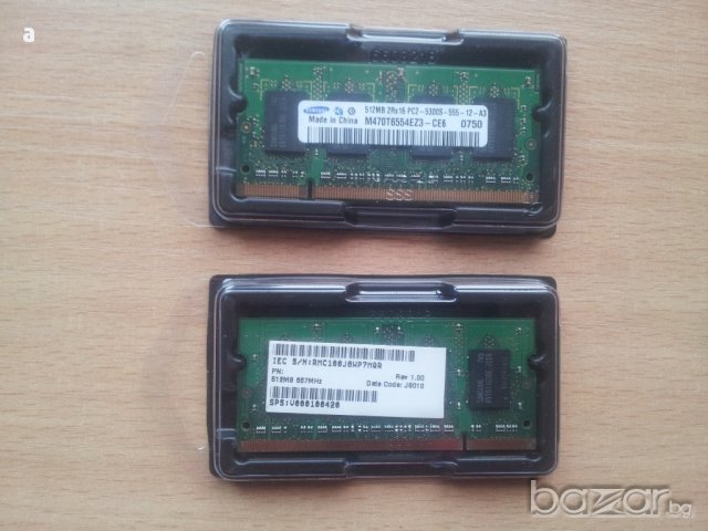 Продавам RAM памет за лаптоп SODIMM 1GB 2x512MB DDR2 667mhz, снимка 3 - RAM памет - 12278760