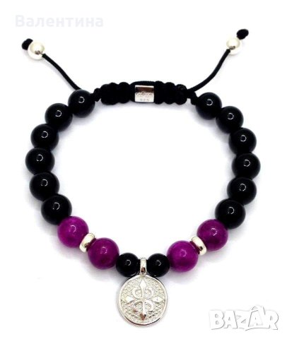  Дамска гривна от оникс, нефрит и 925 сребърни елементи+ ПОДАРЪК