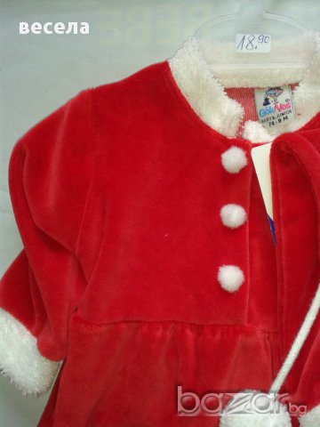 Коледна рокля за бебе, червена плюшена рокля за коледа бебешка, снимка 2 - Бебешки рокли - 12957091