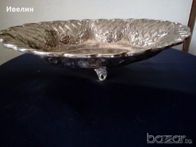 посребрена метална купа, фруктиера арт деко, снимка 3 - Антикварни и старинни предмети - 21103263