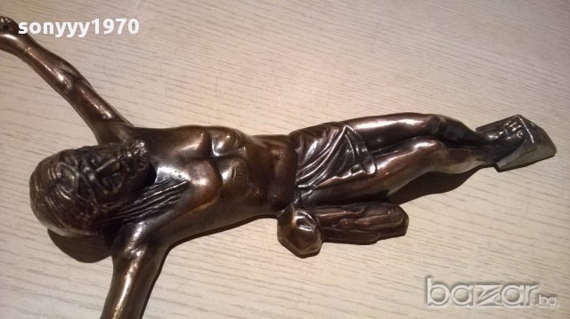 ГОЛЯМ Исус христос-35/24см мед/месинг/бронз-внос швеицария, снимка 4 - Антикварни и старинни предмети - 13741209