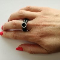 Италиански сребърен пръстен със силикон и цирконий - сребро проба 925, снимка 3 - Пръстени - 24647169