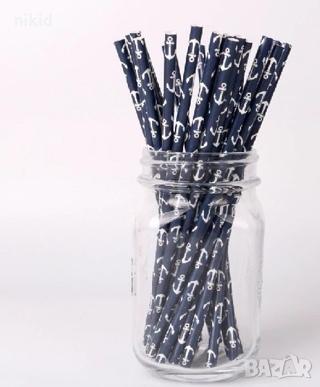25 бр картонени сламки морски Котви парти украса декорация рожден ден, снимка 1