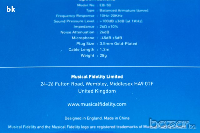 Аудиофилски слушалки Musical Fidelity EB-50, снимка 8 - Слушалки и портативни колонки - 16160603