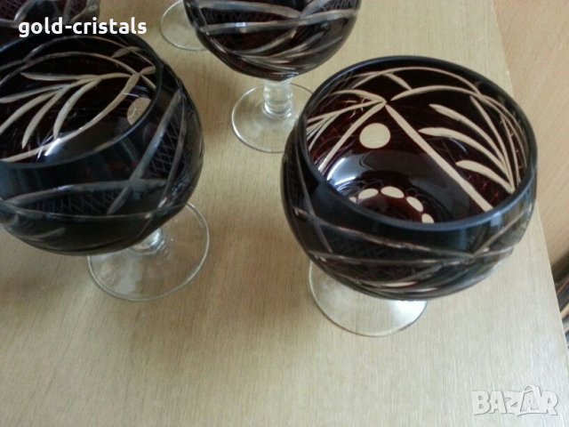 Кристални чаши цветен червен кристал, снимка 3 - Антикварни и старинни предмети - 25726614