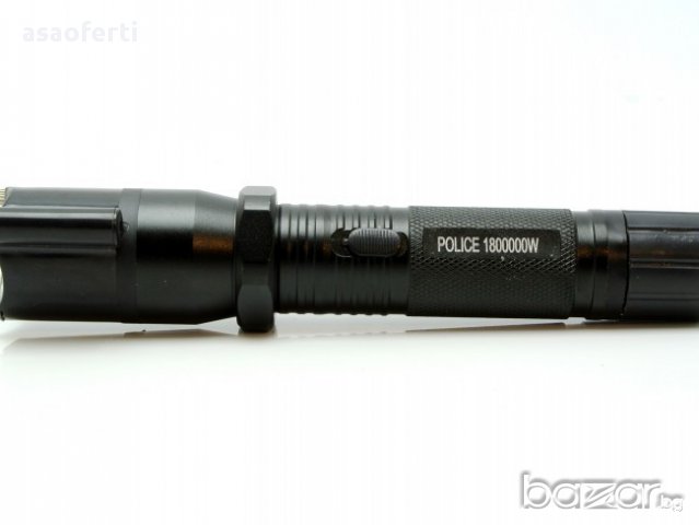 Тежък метален LED фенер Police 1800KW с електрошок, лазер, вгеадена батерия и мрежово220V зареждане, снимка 4 - Къмпинг осветление - 10859055