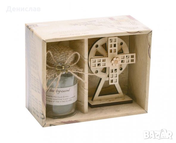 Подаръчен комплект от светещо бурканче и дървена вятърна мелница, снимка 2 - Декорация за дома - 25828577