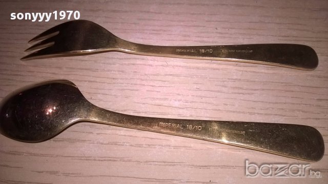 чаи/торта-Imperial 18/10-23/24 karat hartvergoldet-вилица+лъжица-внос швеицария, снимка 6 - Антикварни и старинни предмети - 17783773
