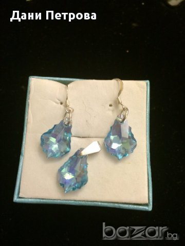 стилен комплект от кристал със сребърен обков, снимка 2 - Колиета, медальони, синджири - 9220566