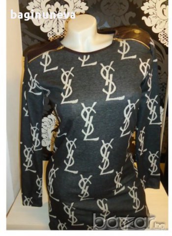 дамска блузка-туника с кожени ръкави на YSL реплика-размер- М-Л - ХЛ, снимка 9 - Туники - 9218715