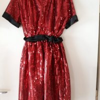 Червена пайетена рокля, снимка 2 - Рокли - 21554014