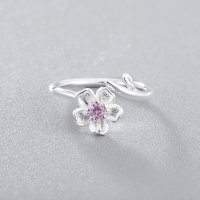 Сребърен пръстен Цвете с лилав или розов кристал, снимка 5 - Пръстени - 19832292