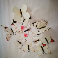 3D 12 бр pvc кремаво  бели магнитни и самозалепващи пеперуди декорация за стена и мебел, снимка 4 - Декорация за дома - 21240627
