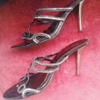 Елегантни дамски сандали с метализиран ток и камъни, снимка 5 - Сандали - 21647010