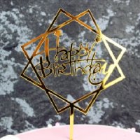 Happy Birthday със звездички в Квадрат 4 цвята твърд Акрил топер за торта Рожден Ден, снимка 2 - Други - 22945521